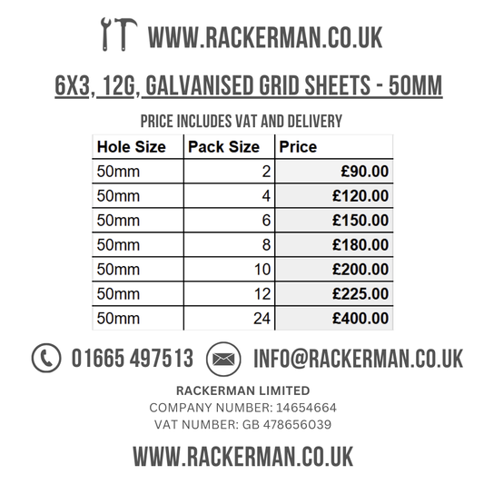 Galvanised Welded Mesh Panel – 50mm Holes, 6ft x 3ft, 12 Gauge
