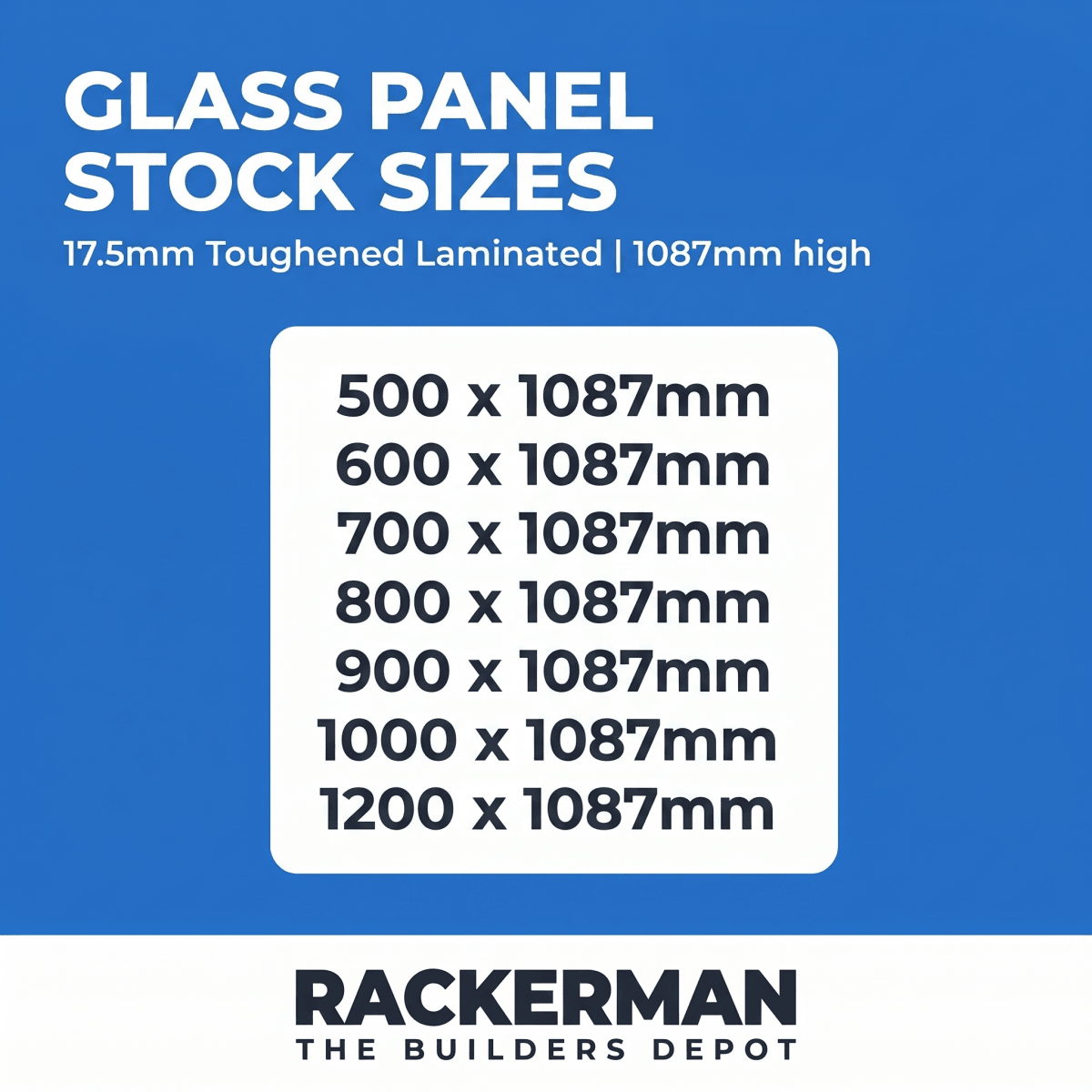 17.5mm Toughened Laminated Glass Panels - 1087mm High - Rackerman