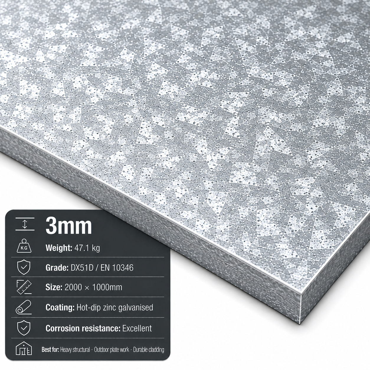 Galvanised steel sheet 2m x 1m (2000 x 1000mm) DX51D zinc-coated - view 6
