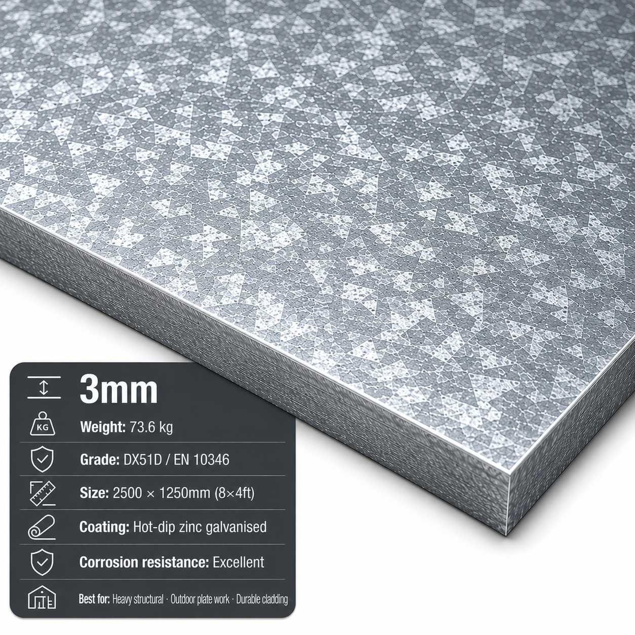 Galvanised Steel Sheet 8x4 (2500 x 1250mm) – DX51D