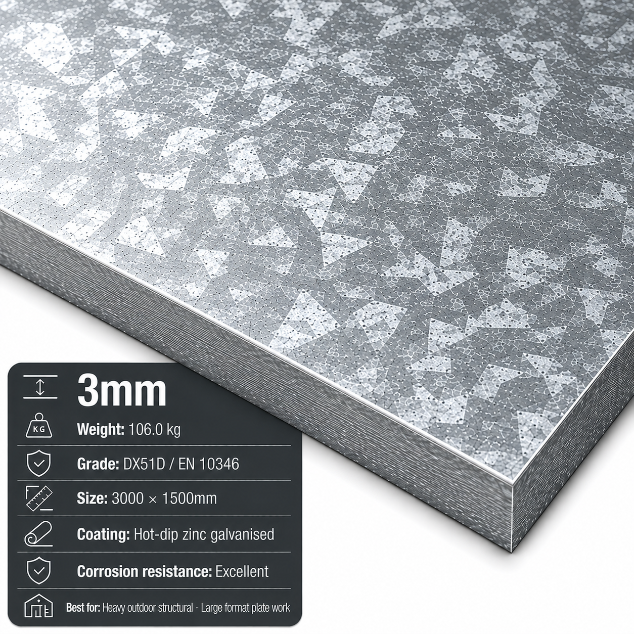 Galvanised steel sheet 3000 x 1500mm DX51D zinc-coated large format - view 4