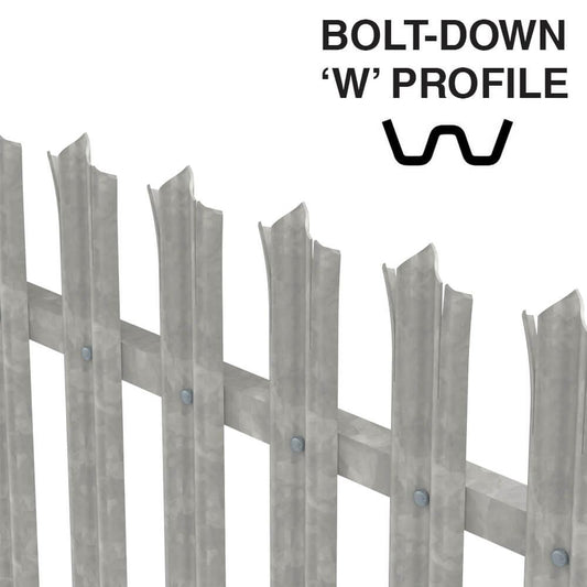 Galvanised palisade fencing 2.0m 2.75m run kit bolt-down W point profile - notched 2mm pales