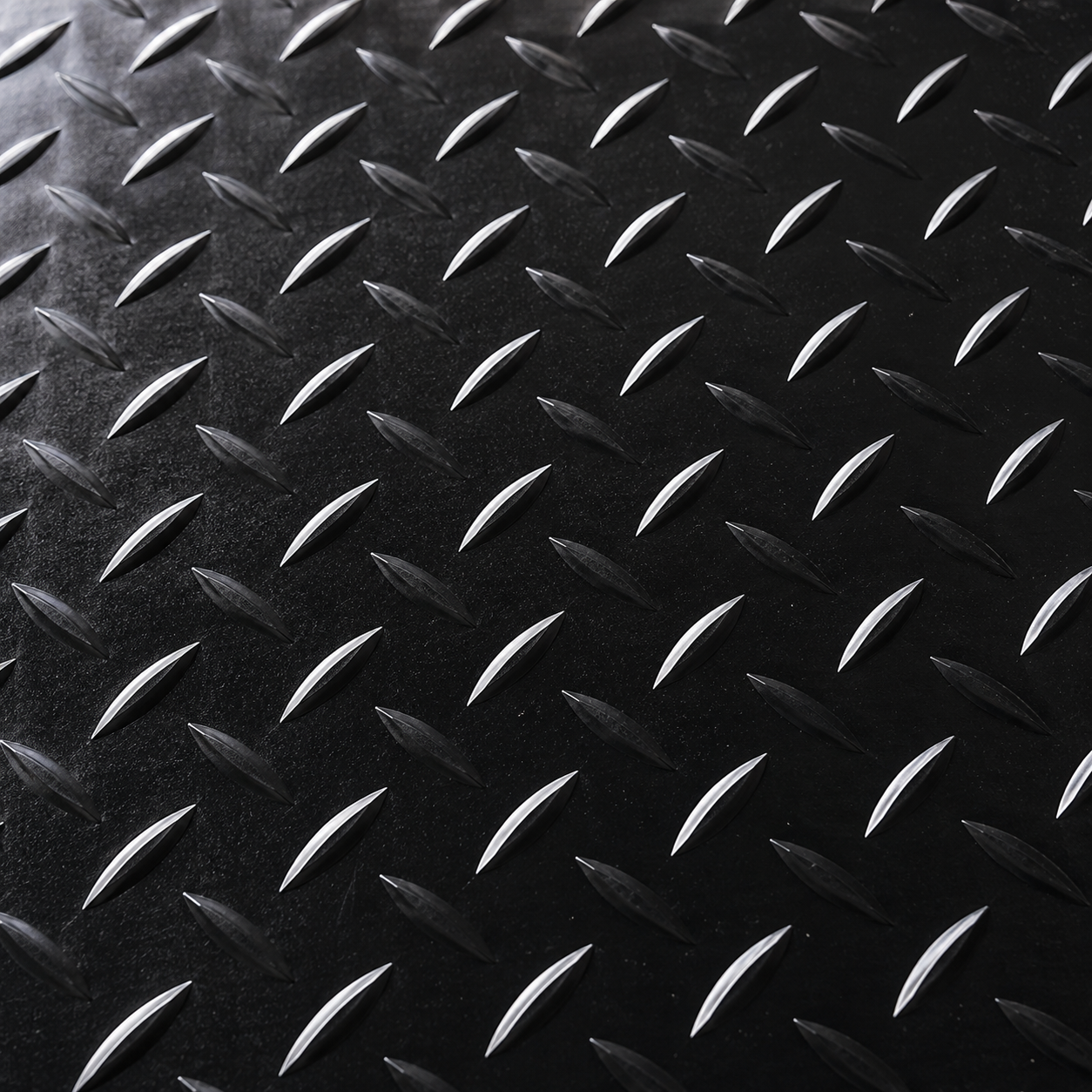 Close-up of black 5 bar rubber flooring anti-slip texture