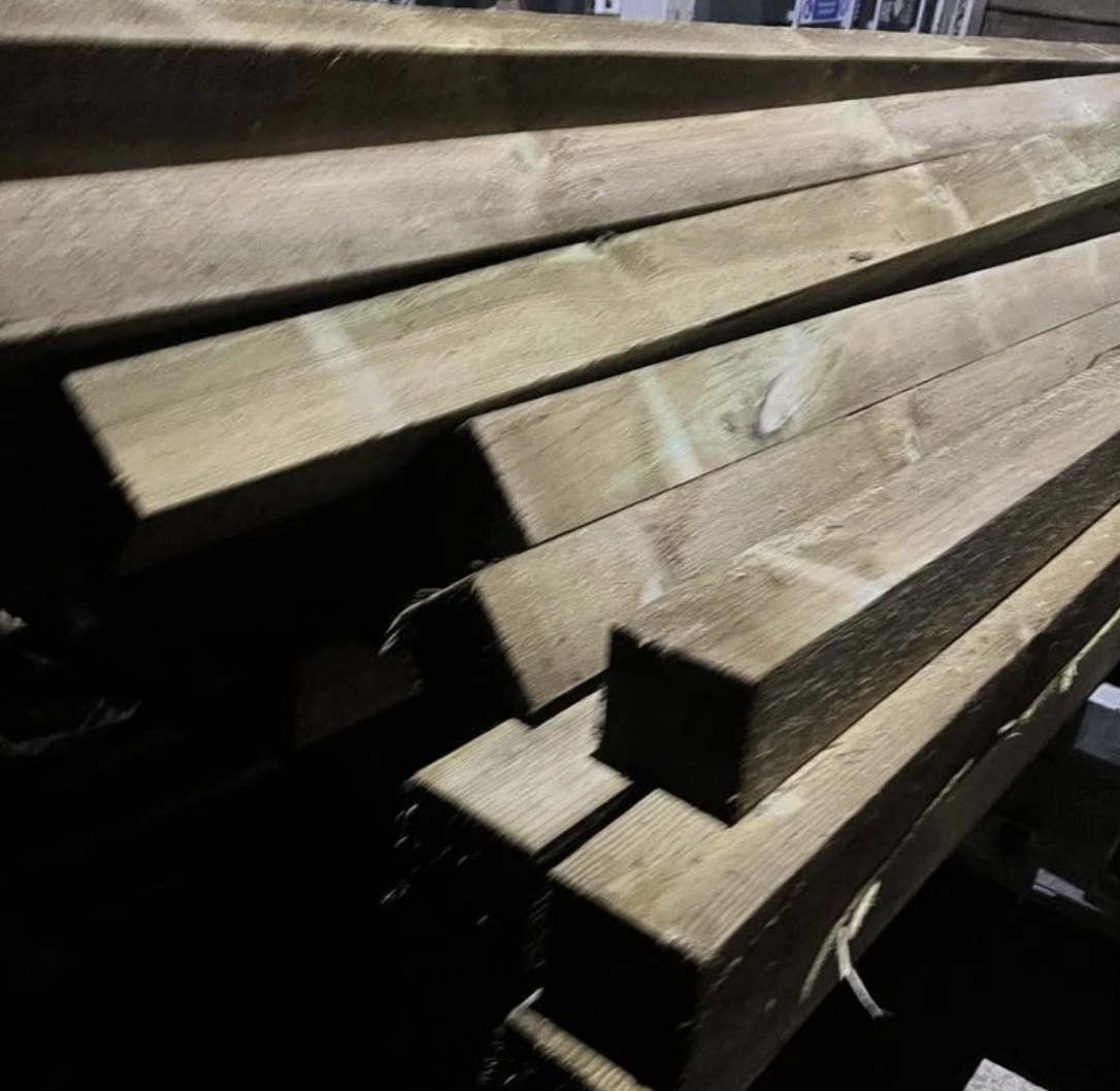 Green Treated Square Top Wooden Fence Post
