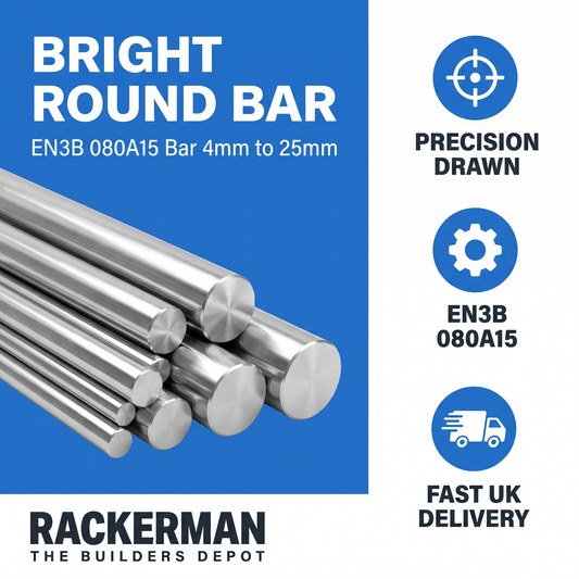 Bright round bar infographic — EN3B 080A15 precision drawn, fast UK delivery from Rackerman