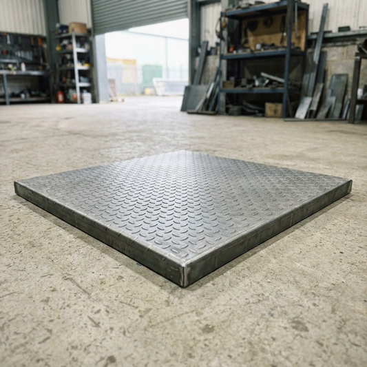 Square steel durbar landing plate with folded edges, anti-slip chequer plate