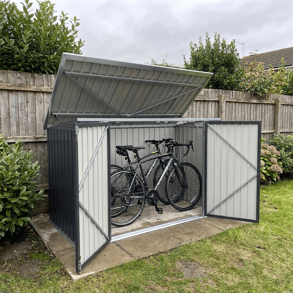 Metal Bike Shed & Wheelie Bin Store – Galvanised Steel Storage for 2–4 Bikes or 3 Bins - Rackerman