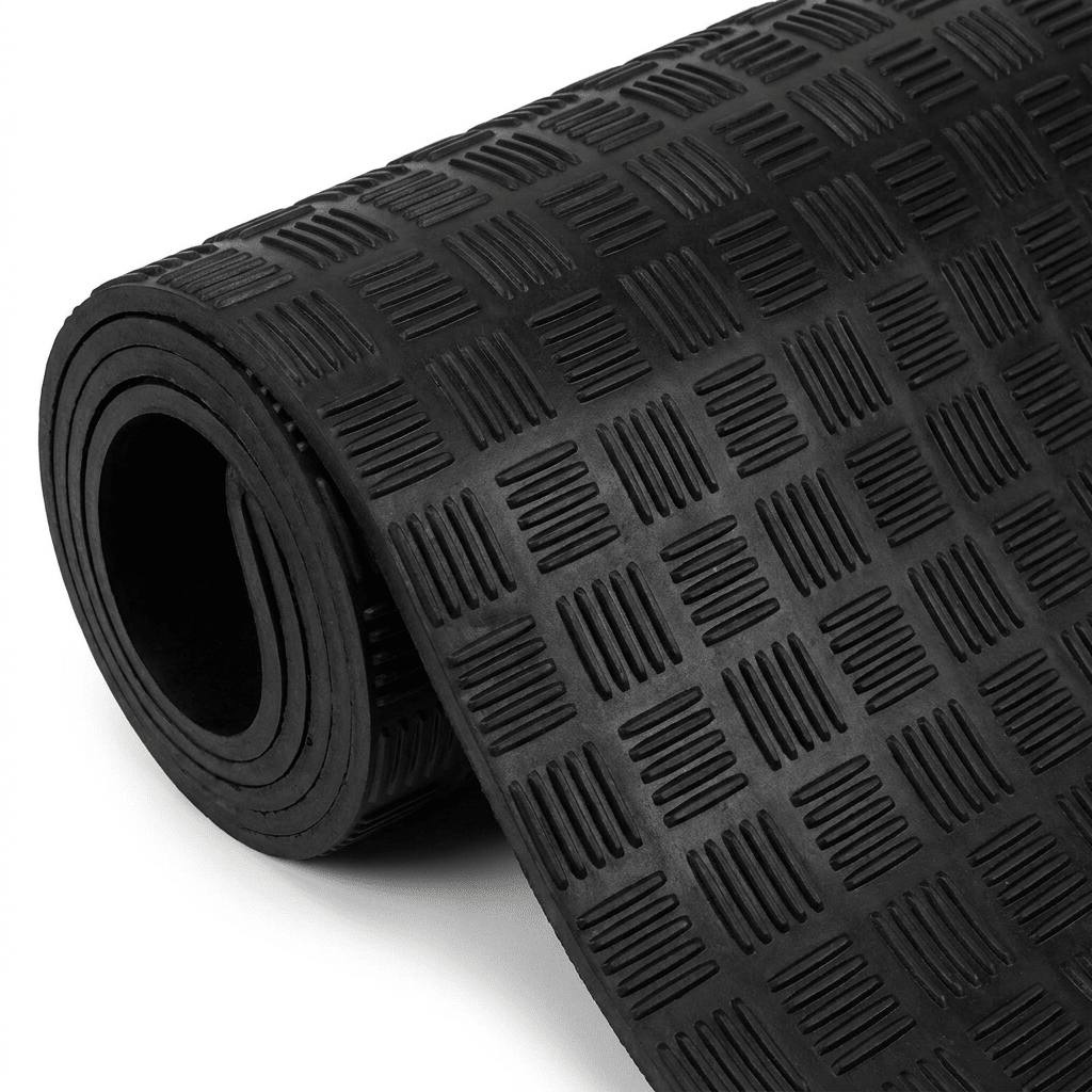 Rubber Garage Flooring – 1.5m Wide Heavy-Duty Roll | Checker, 5-Bar, Coin & Smooth, 3mm & 5mm, Cut to Length, Non-Slip Rubber Matting - Rackerman