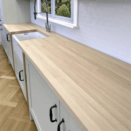 Solid Ash Kitchen Worktop 28mm – Pale Real Hardwood Ash Worktop, Cut to Size, Breakfast Bar, Kitchen Island & Upstand - Rackerman
