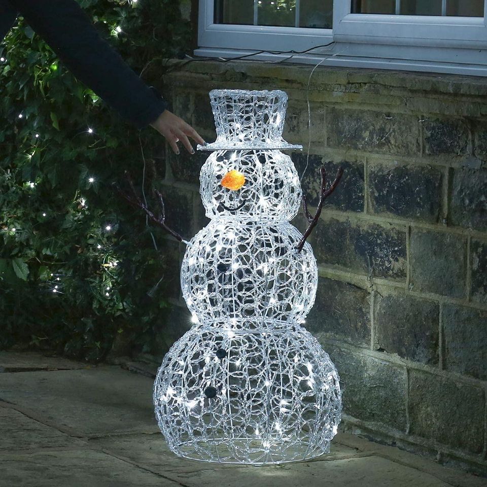 Christmas 80 LED Indoor Outdoor Soft Acrylic Snowman 90cm - COOL WHITE