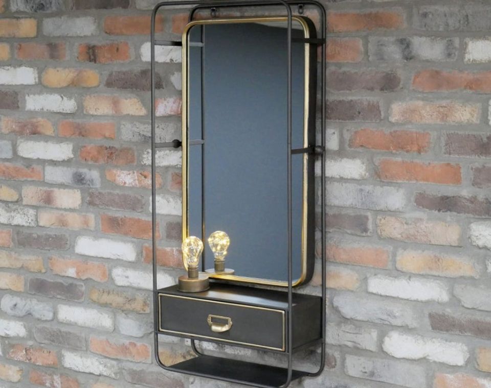Large Wall Mirror Rustic Metal Furniture Vintage Industrial Shelf Bathroom Unit