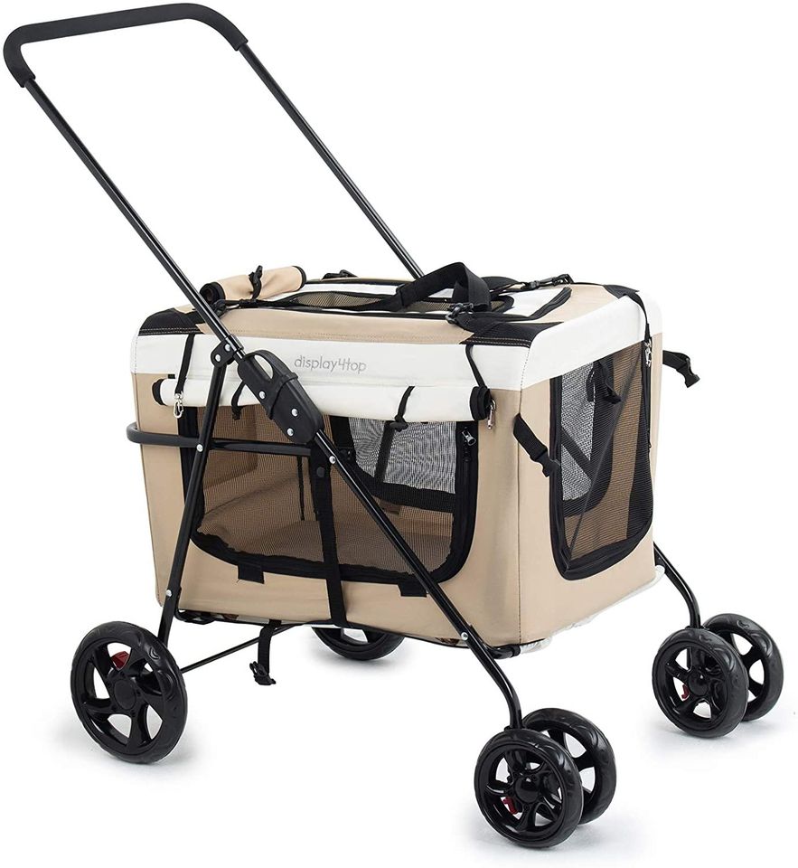 Pet Travel Stroller Dog Cat Pushchair Pram Jogger Buggy w/Locking Zippers