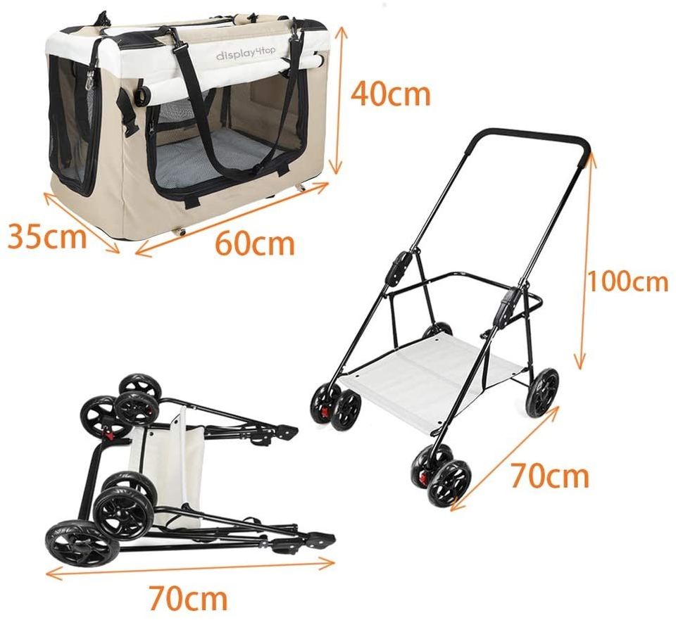 Pet Travel Stroller Dog Cat Pushchair Pram Jogger Buggy w/Locking Zippers