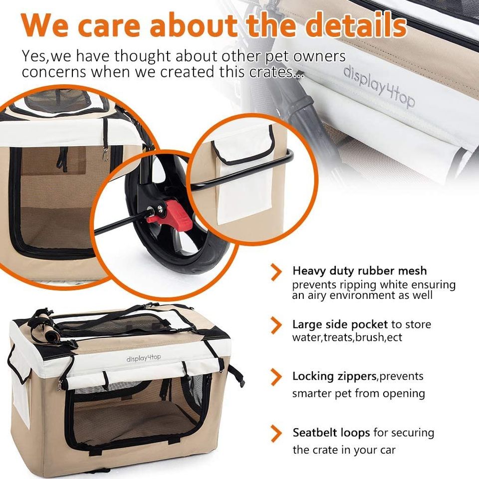 Pet Travel Stroller Dog Cat Pushchair Pram Jogger Buggy w/Locking Zippers
