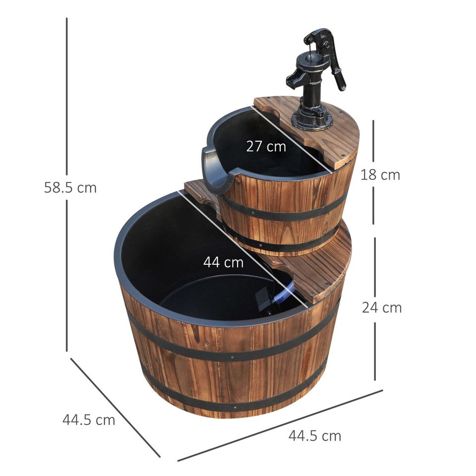 Outdoor Patio Fountain 2 Tier Cascading Feature Wood