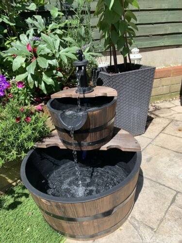 Outdoor Patio Fountain 2 Tier Cascading Feature Wood
