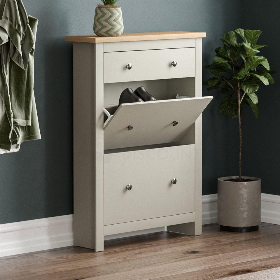 Grey Shoe Boot Footwear Rack Shoes Storage Cabinet Wooden Stand Cupboard Unit 3 Drawer Organiser
