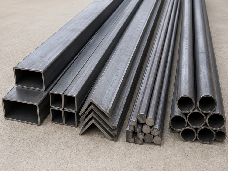 Mild steel metal sections including box section angle bar and tube