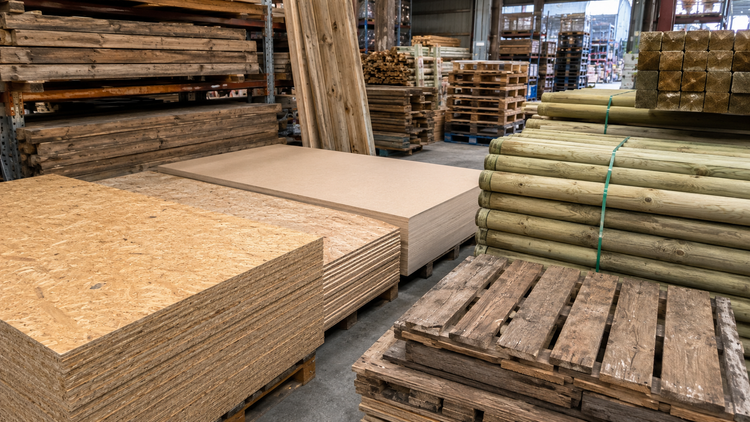 Timber, reclaimed wood and sheet materials in UK builders merchant