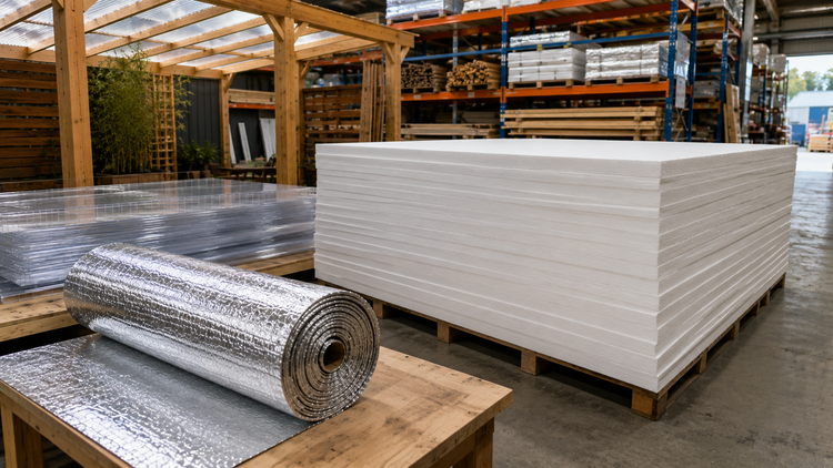 Roofing and insulation materials including polycarbonate sheets and insulation boards