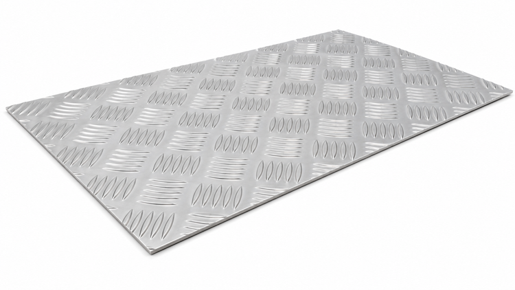 Aluminium chequer plate in 5754 grade five-bar tread pattern — 2000x1000mm and 2500x1000mm (8x4ft) sheets for flooring, ramps and vehicle lining
