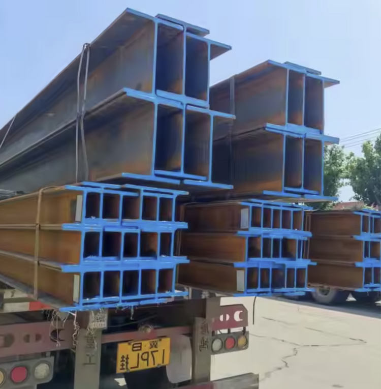 Mill finish RSJ steel beams stacked for UK construction delivery