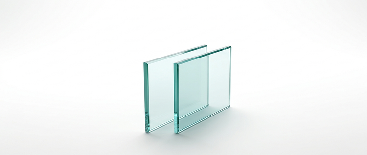 Clear toughened glass panels on a white background