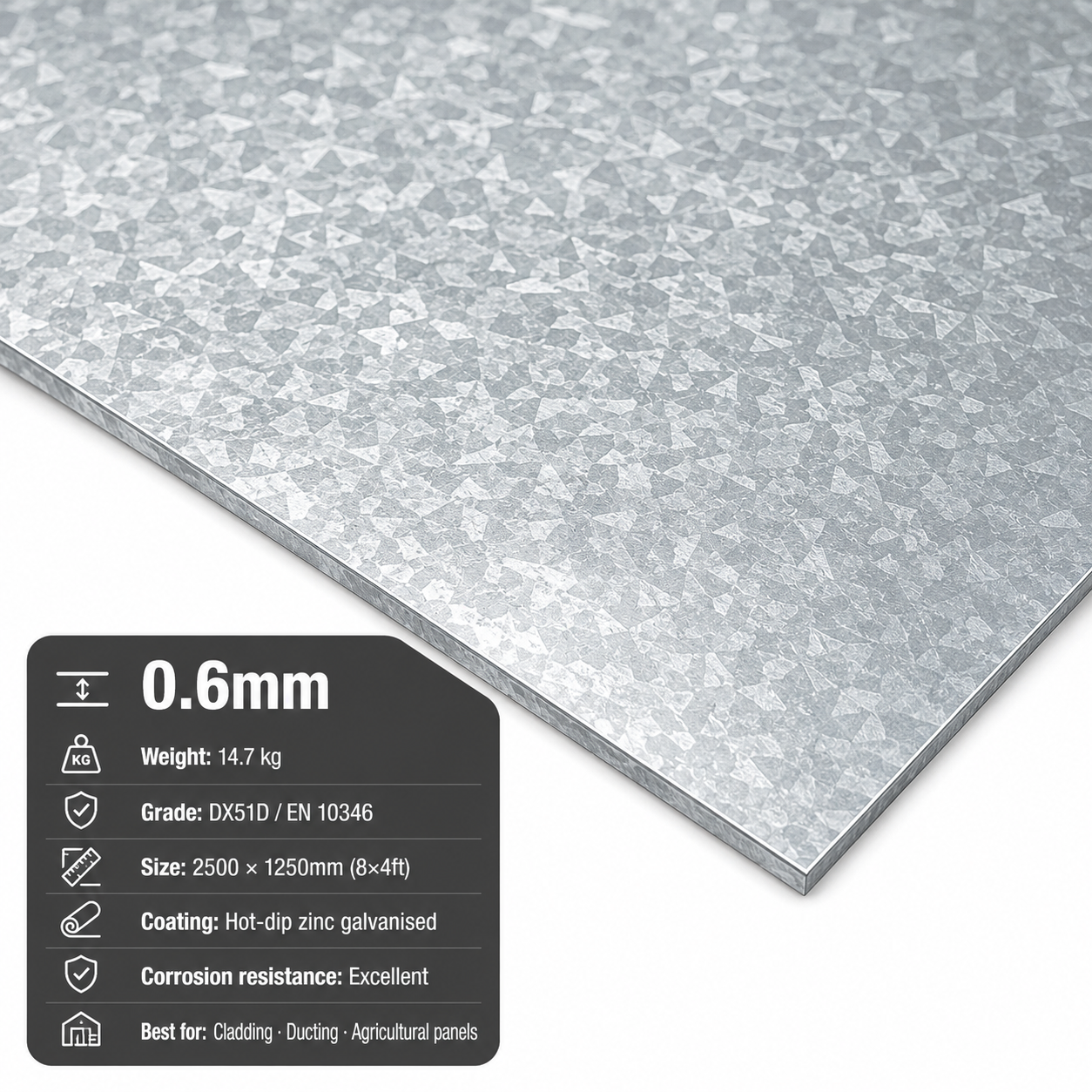 Galvanised Steel Sheet 8x4 (2500 x 1250mm) – DX51D