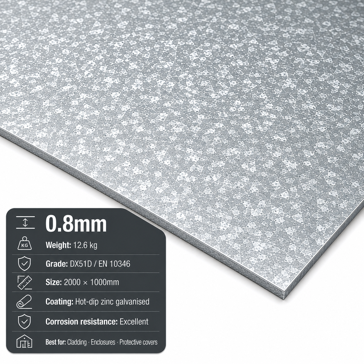 Galvanised steel sheet 2m x 1m (2000 x 1000mm) DX51D zinc-coated - view 1