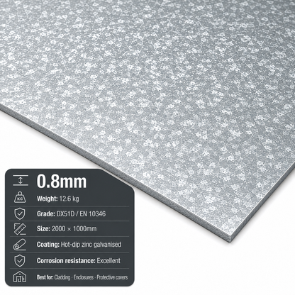 Galvanised steel sheet 2m x 1m (2000 x 1000mm) DX51D zinc-coated - view 1