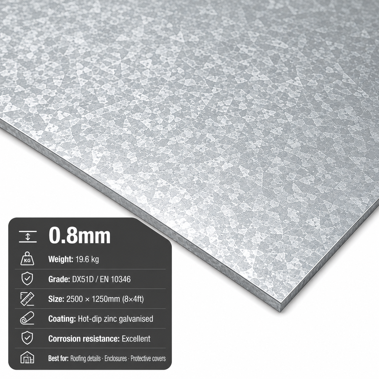 Galvanised Steel Sheet 8x4 (2500 x 1250mm) – DX51D