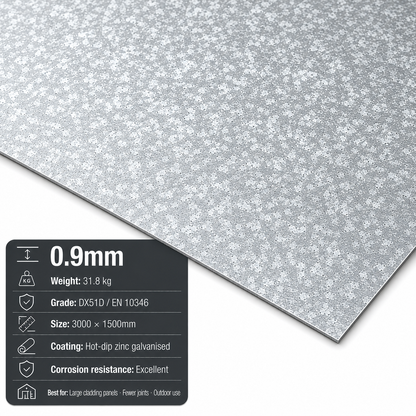 Galvanised steel sheet 3000 x 1500mm DX51D zinc-coated large format - view 1