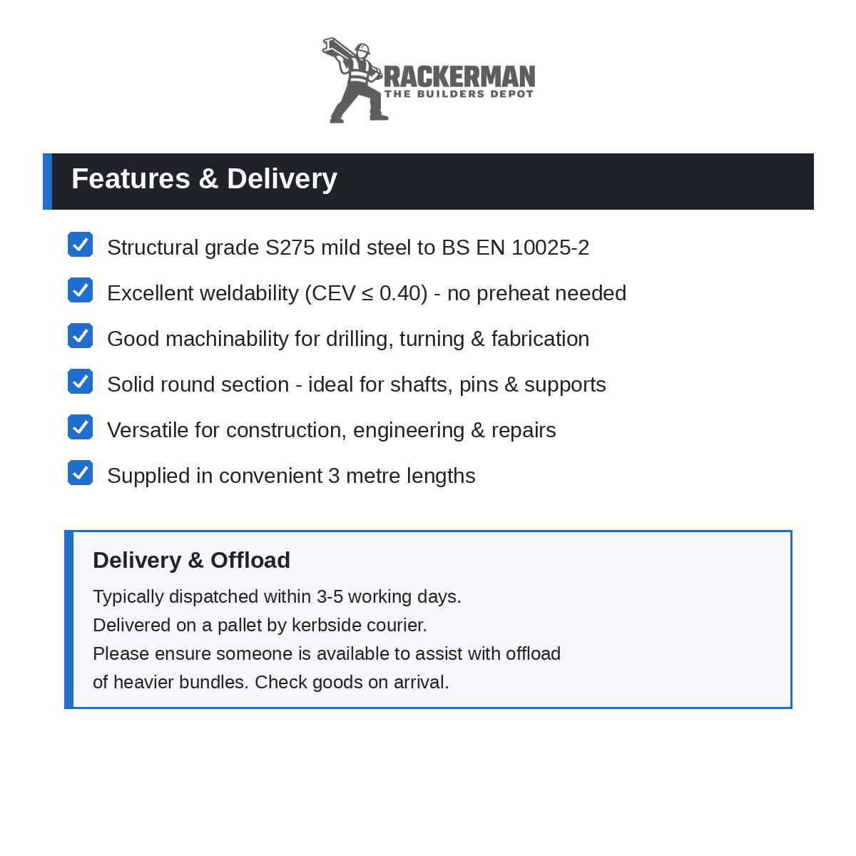 Mild Steel Round Bar S275 features and delivery