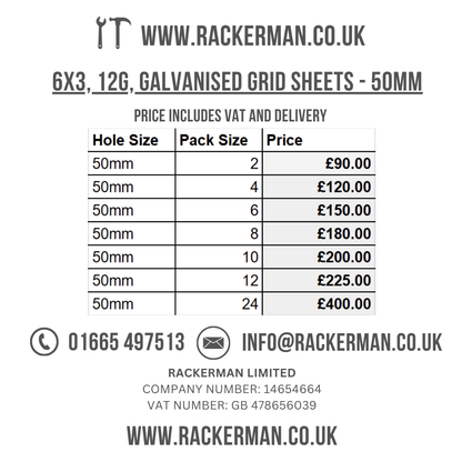 Galvanised Welded Mesh Panel – 50mm Holes, 6ft x 3ft, 12 Gauge