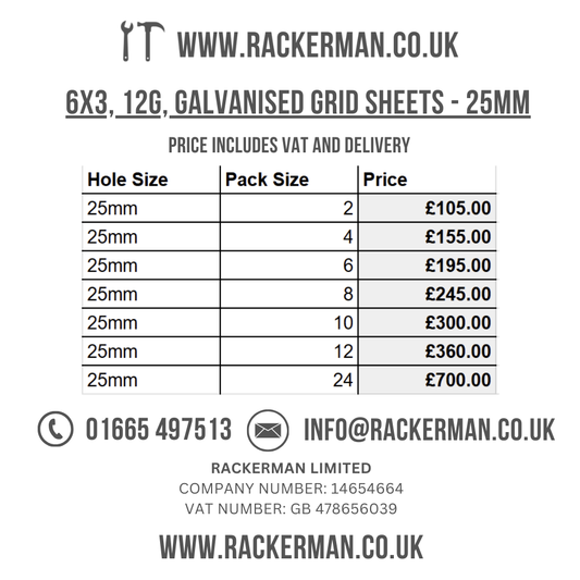 Galvanised Welded Mesh Panel – 25mm Holes, 6ft x 3ft, 12 Gauge