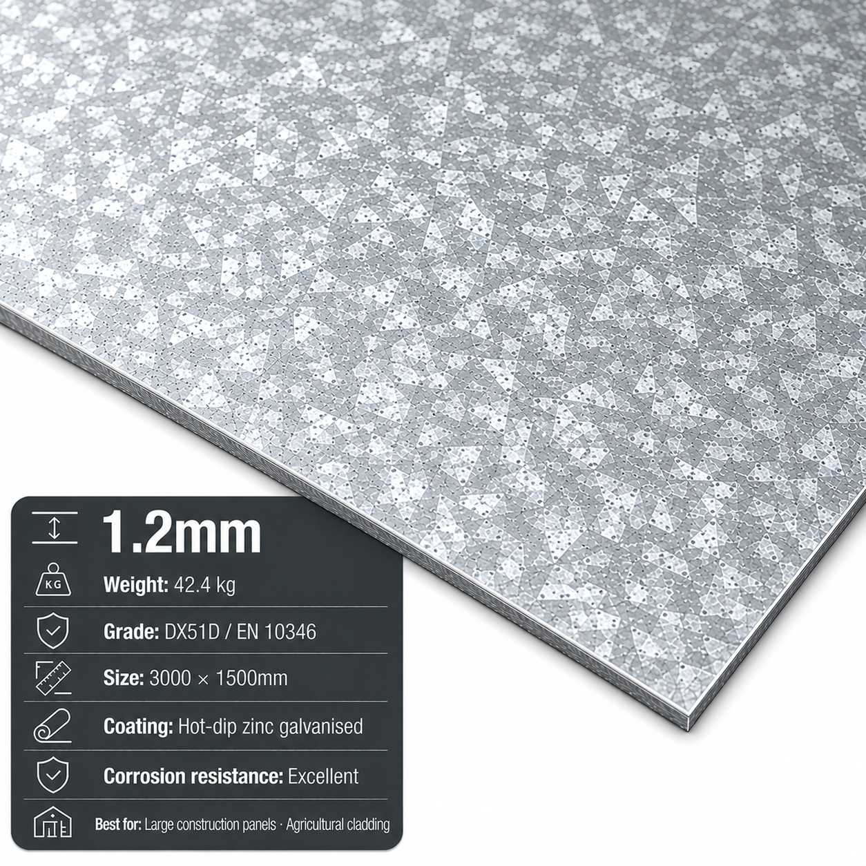 Galvanised steel sheet 3000 x 1500mm DX51D zinc-coated large format - view 2