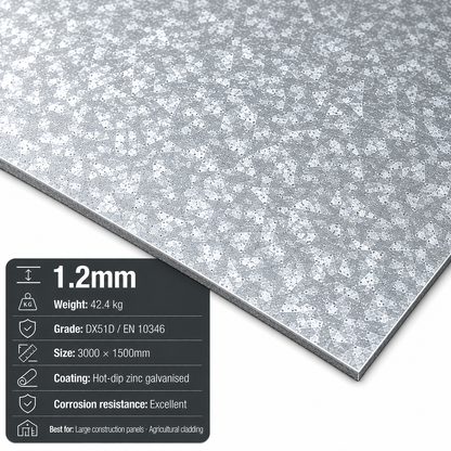 Galvanised steel sheet 3000 x 1500mm DX51D zinc-coated large format - view 2