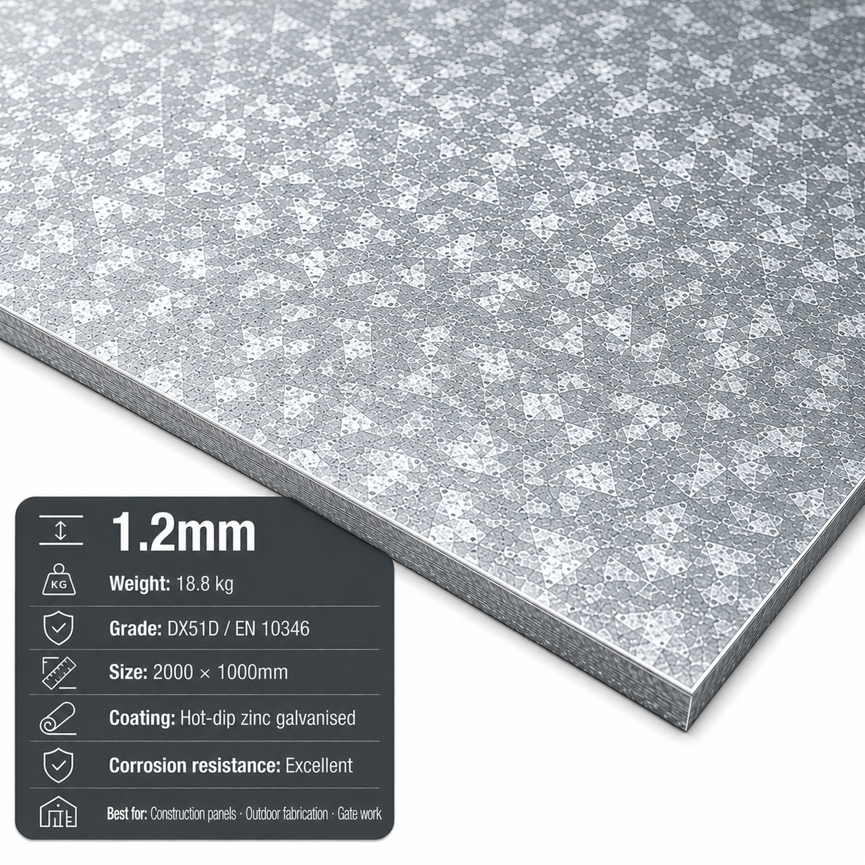 Galvanised steel sheet 2m x 1m (2000 x 1000mm) DX51D zinc-coated - view 3