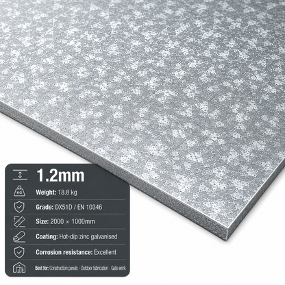 Galvanised steel sheet 2m x 1m (2000 x 1000mm) DX51D zinc-coated - view 3
