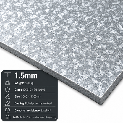 Galvanised steel sheet 3000 x 1500mm DX51D zinc-coated large format - view 3