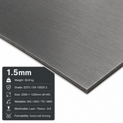 Mild Steel Sheet 2500 x 1250mm (8x4)- S275