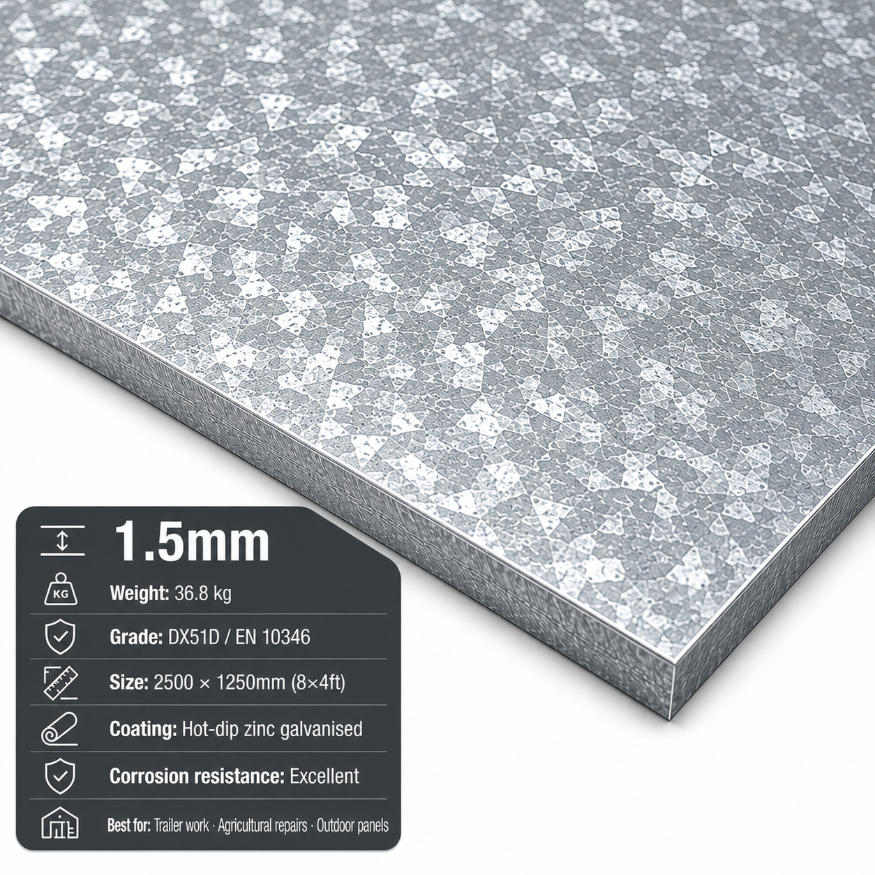 Galvanised Steel Sheet 8x4 (2500 x 1250mm) – DX51D