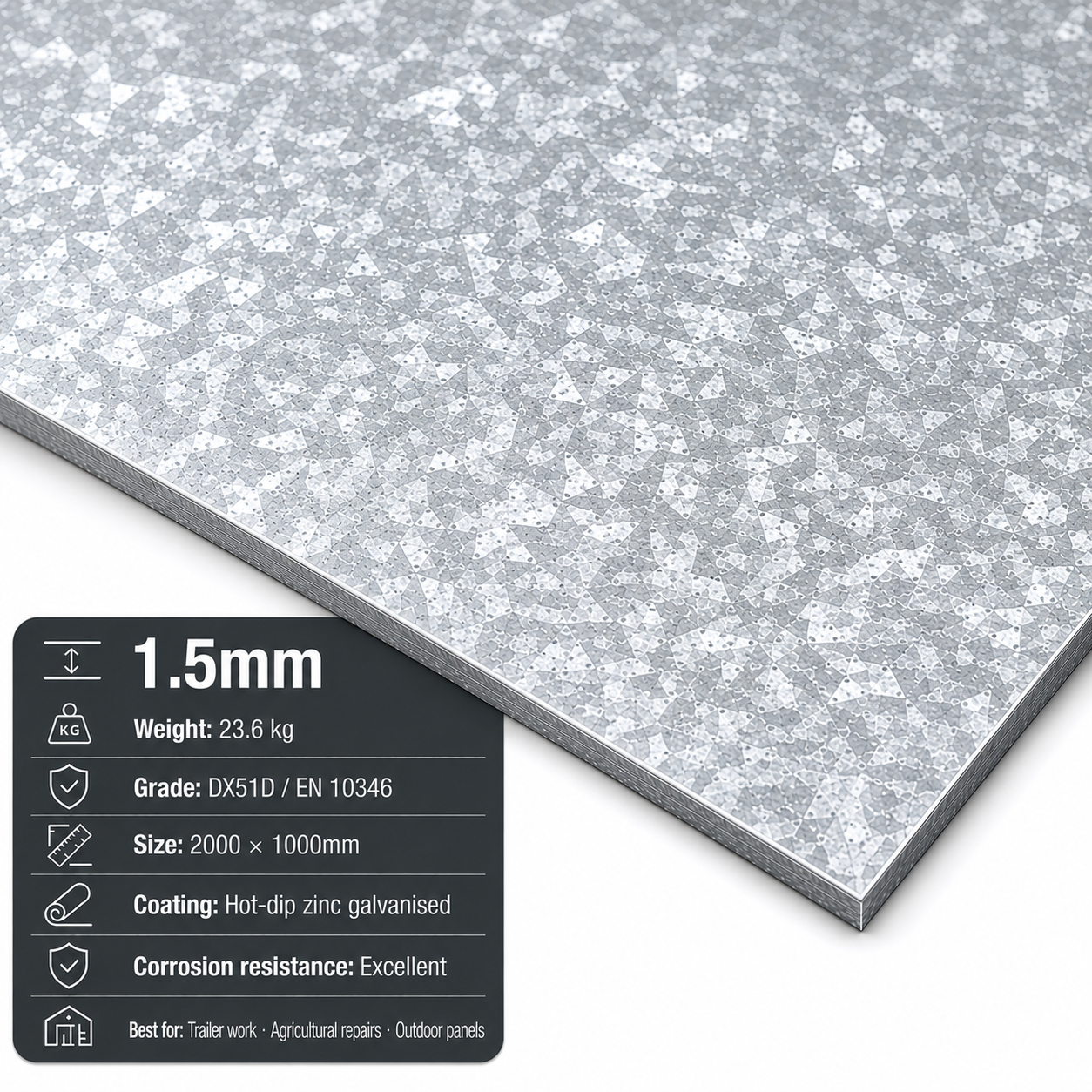 Galvanised steel sheet 2m x 1m (2000 x 1000mm) DX51D zinc-coated - view 4