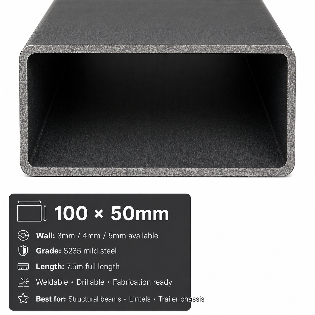 Mild Steel Rectangular Hollow Section 7.5m – S235 RHS
