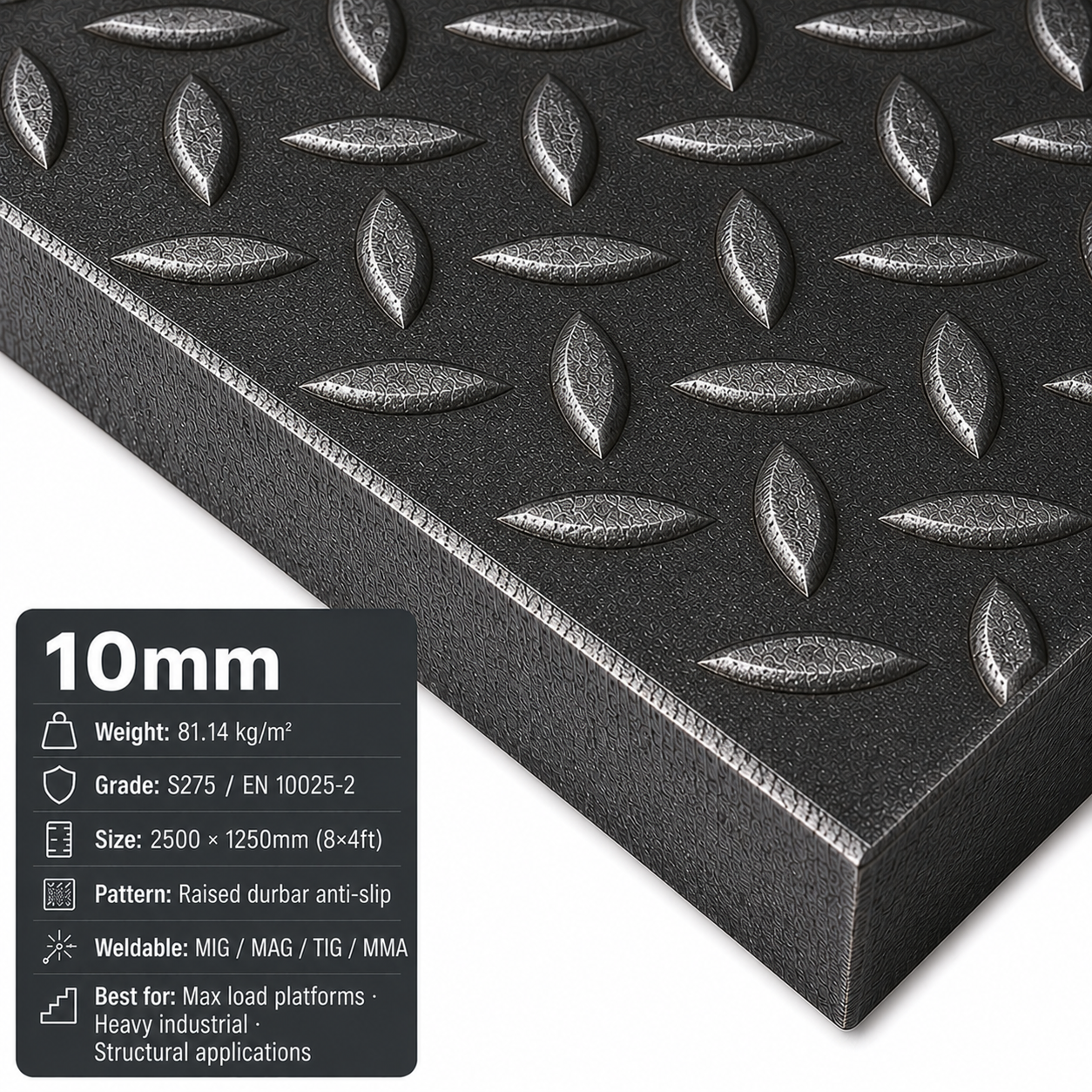 Mild Steel Durbar Checker Plate – 8×4ft (2500 × 1250mm) S275