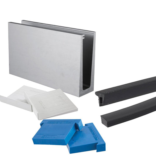Frameless glass balustrade kit 5m base fix anodised aluminium channel