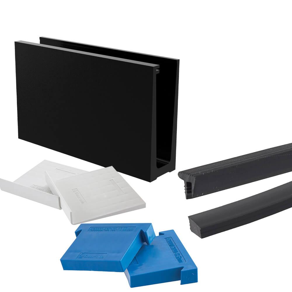 Frameless glass balustrade kit 2.5m base fix powder-coated black channel