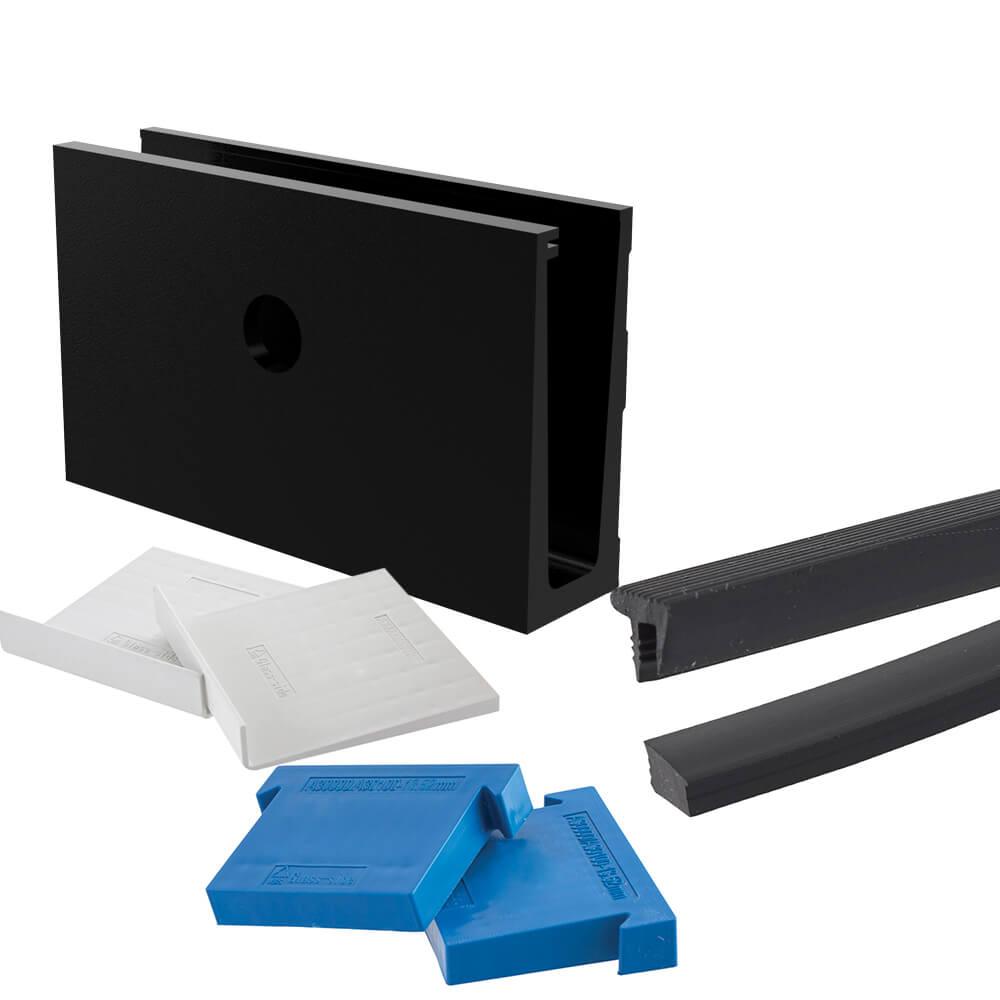 Frameless glass balustrade kit 2.5m side fix powder-coated black channel