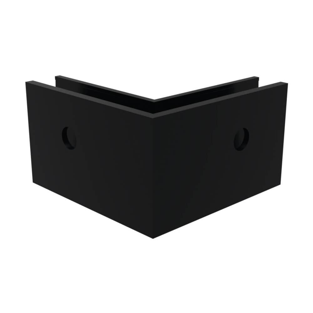 Frameless glass balustrade internal corner side fix powder-coated black 200mm legs