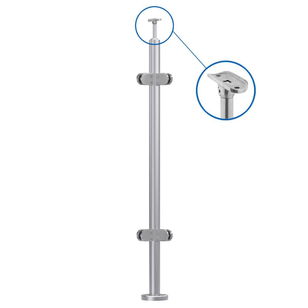 Handrail Post 316 Mirror - 42.4mm × 978mm / corner post / bolt-down (welded base)